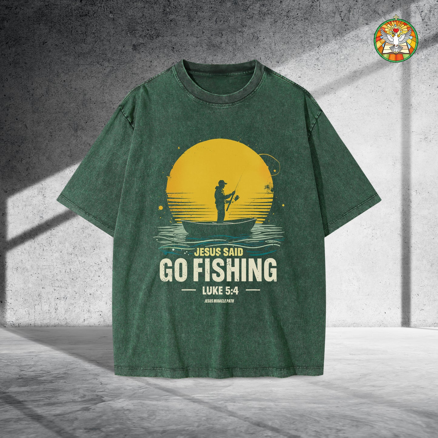 Jesus Said Go Fishing Luke 5:4 Christian Washed 100% Cotton T-Shirt Biblical Fishing Faith Tee