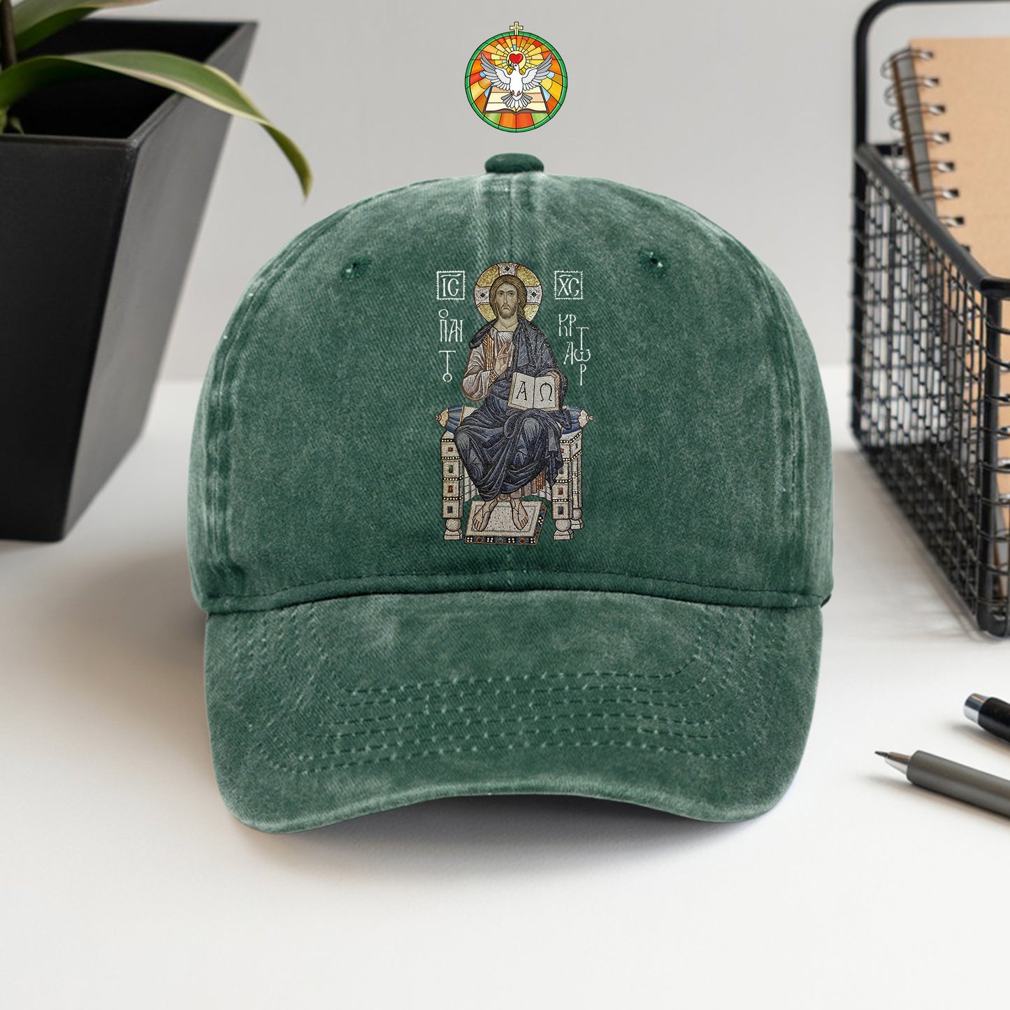 Byzantine Orthodox Jesus Christ Pantocrator Washed Cap - IC XC NIKA Traditional Icon