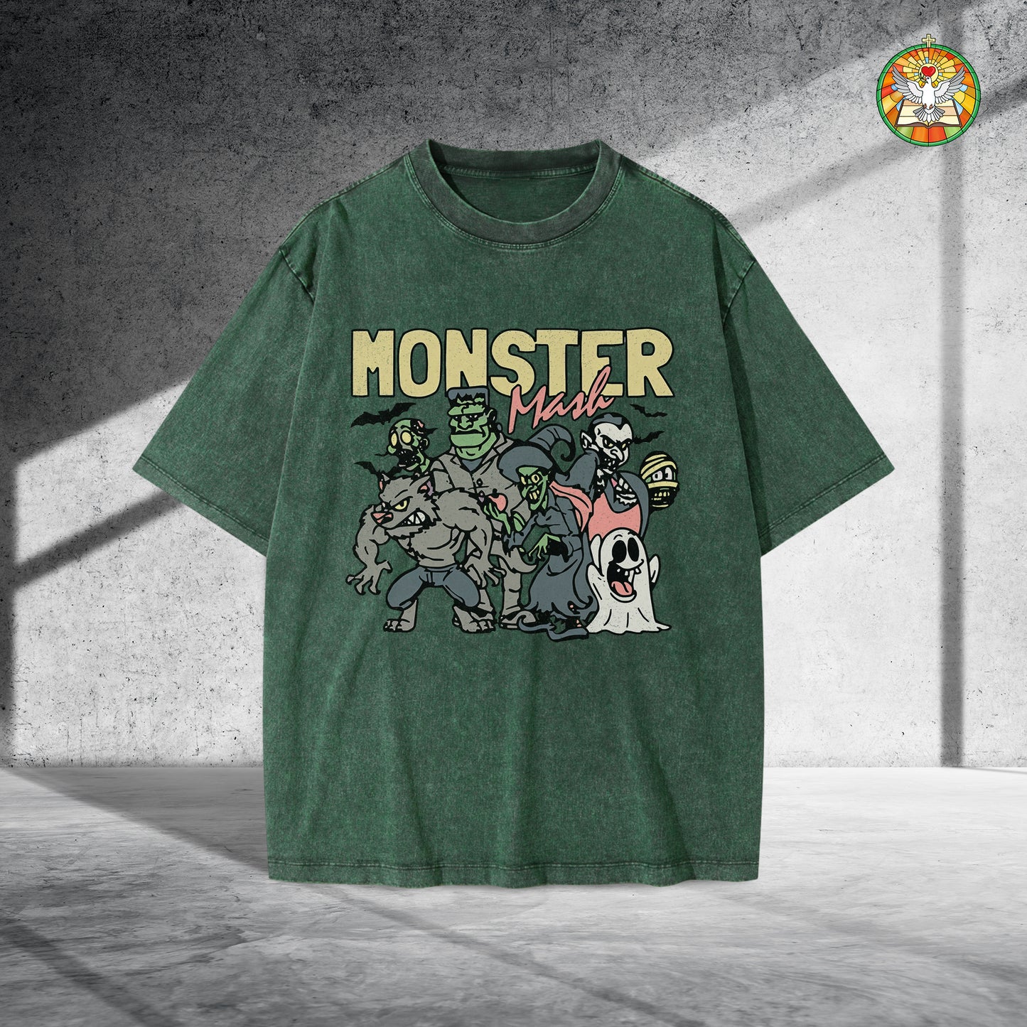 Monster Mash Vintage Washed 100% Cotton Halloween T-Shirt Classic Horror Characters Retro Tee