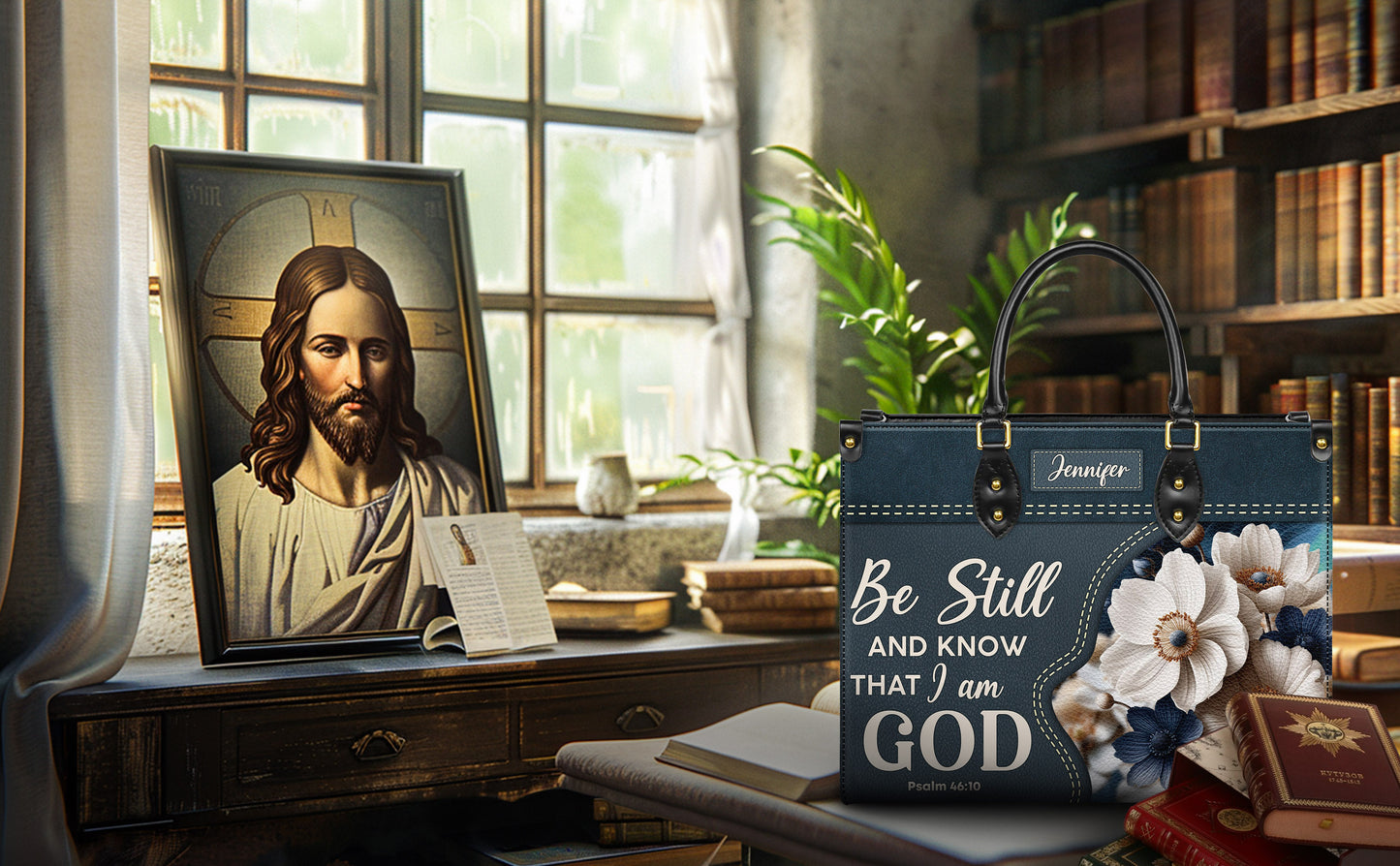 Be Still And Know That I Am God Psalm 46:10 Personalized Faith Leather Handbag Christian Women