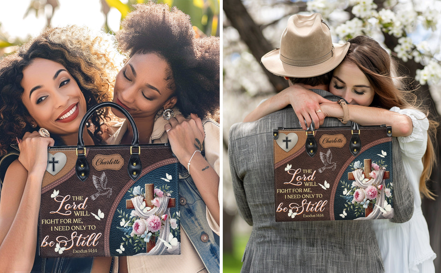 The Lord Will Fight For Me I Need Only Be Still Exodus 14:14 Personalized Faith Leather Handbag