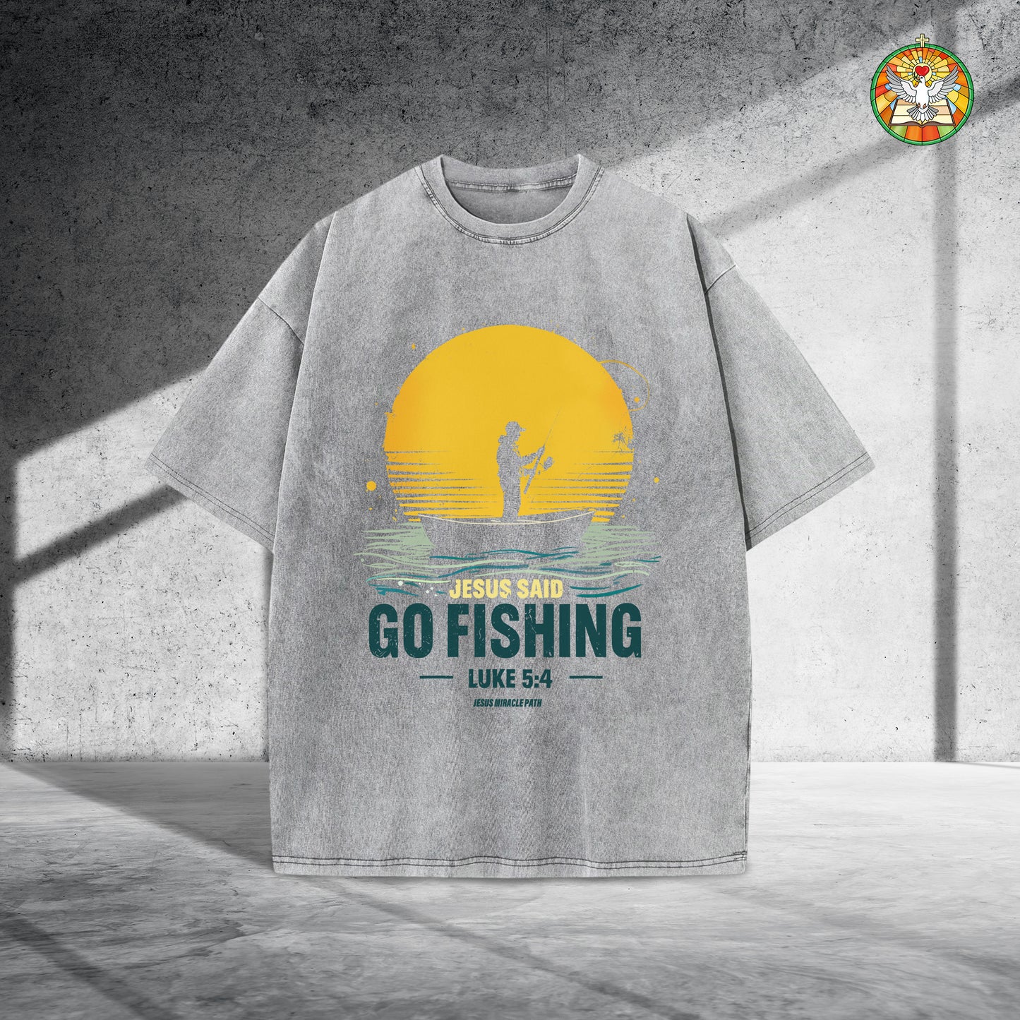Jesus Said Go Fishing Luke 5:4 Christian Washed 100% Cotton T-Shirt Biblical Fishing Faith Tee