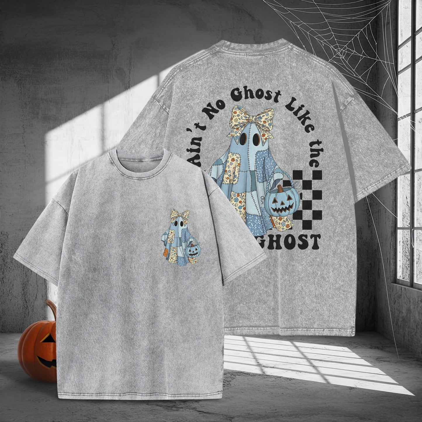 Ain't No Ghost Like The Ghost Washed 100% Cotton Two Sides Halloween T-Shirt Cute Spooky Tee