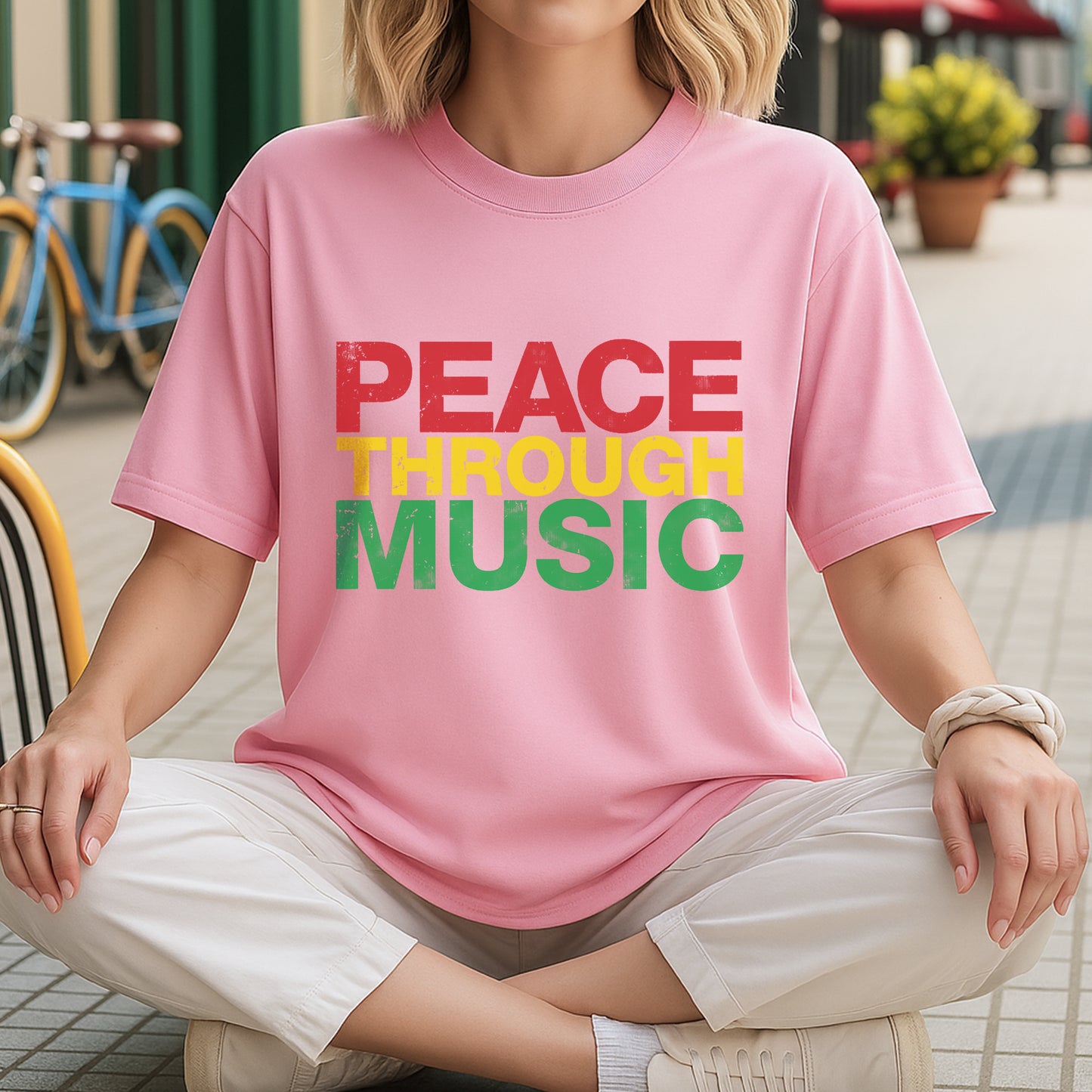 Peace Through Music T-Shirt - Rastafarian Colors Unity Declaration