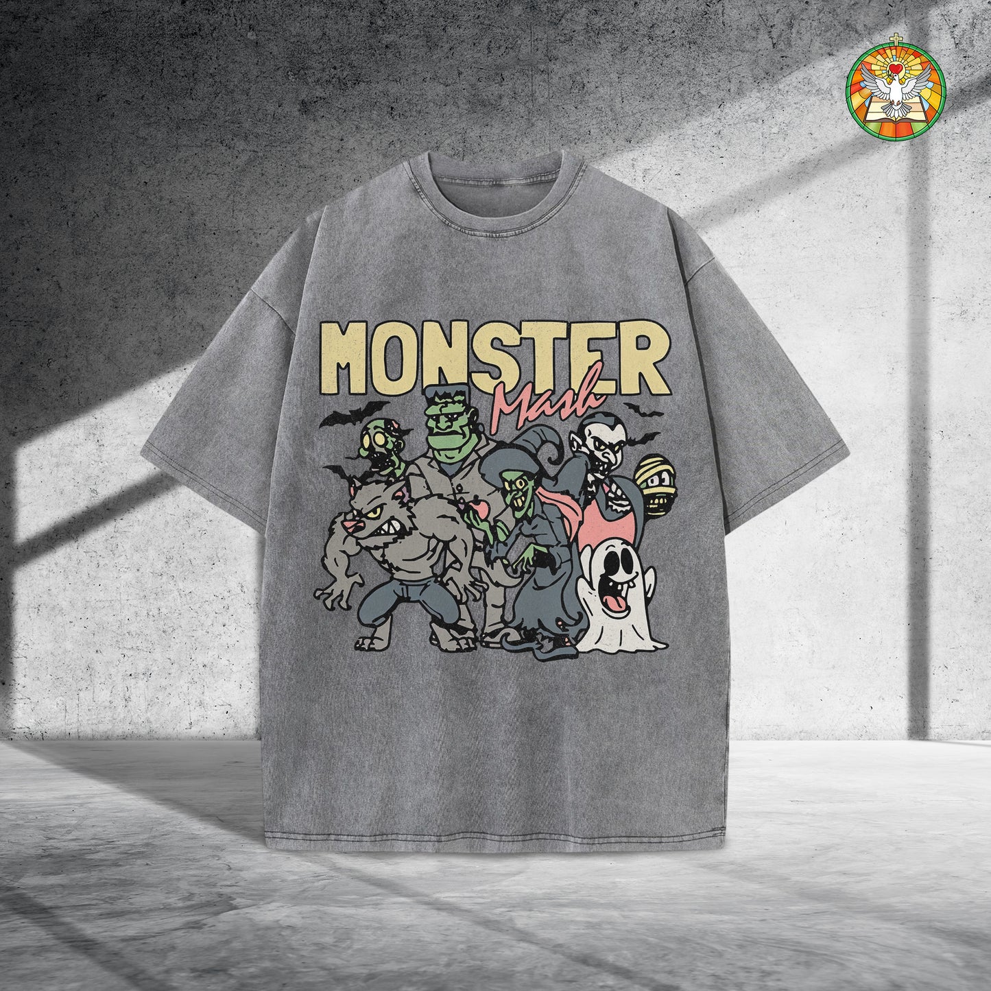 Monster Mash Vintage Washed 100% Cotton Halloween T-Shirt Classic Horror Characters Retro Tee
