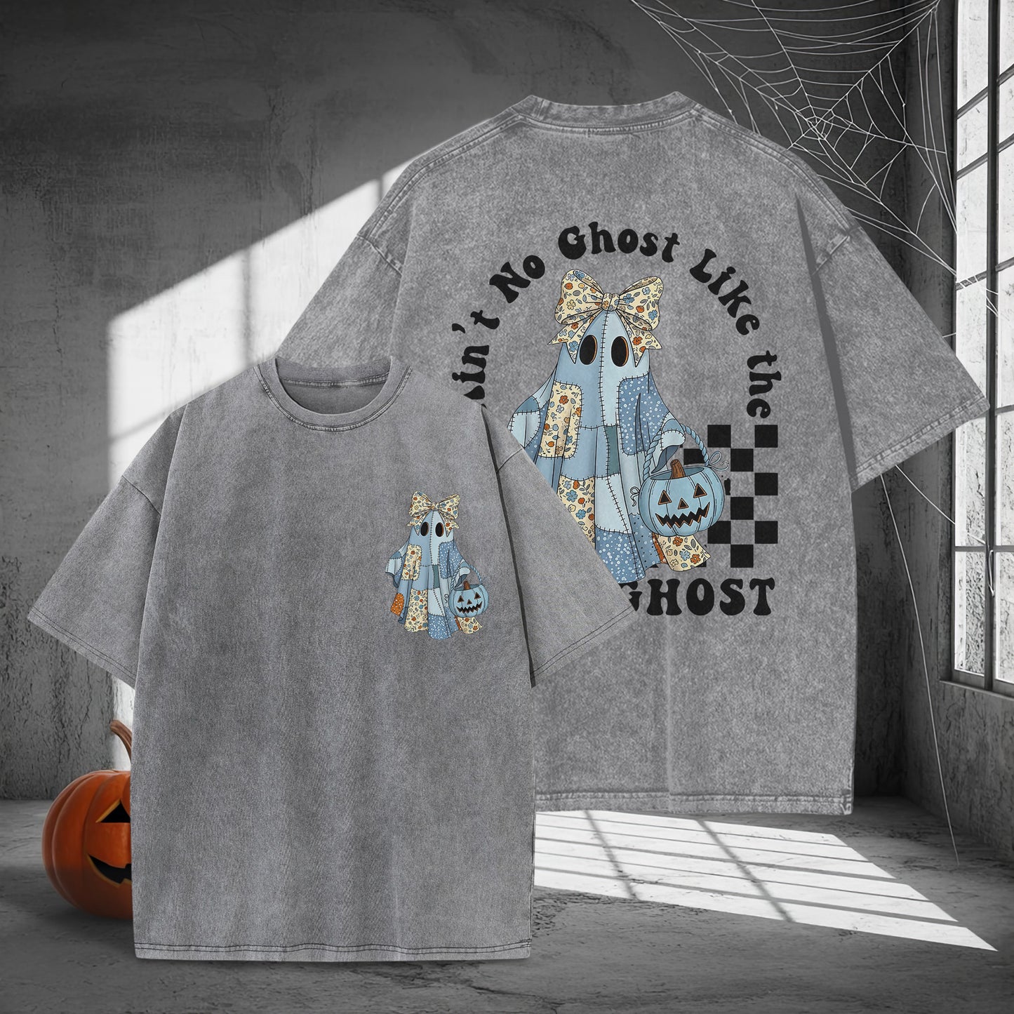 Ain't No Ghost Like The Ghost Washed 100% Cotton Two Sides Halloween T-Shirt Cute Spooky Tee