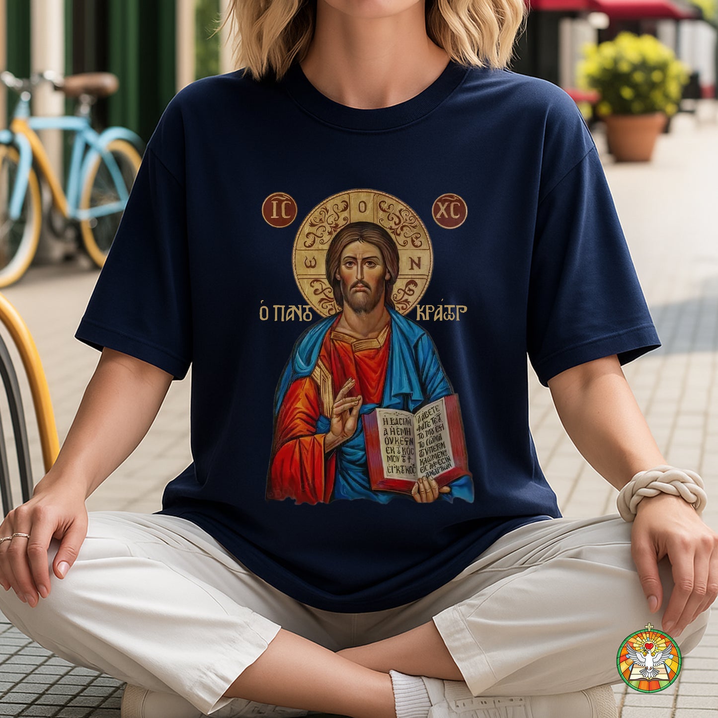 Orthodox Jesus Christ Cyrillic Icon T-Shirt - Russian Slavonic Traditional Sacred Art