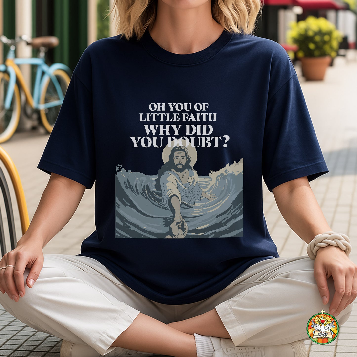 Oh You Of Little Faith Why Did You Doubt? T-Shirt - Jesus Walking on Water Biblical Story