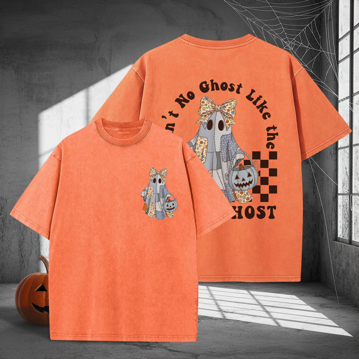 Ain't No Ghost Like The Ghost Washed 100% Cotton Two Sides Halloween T-Shirt Cute Spooky Tee
