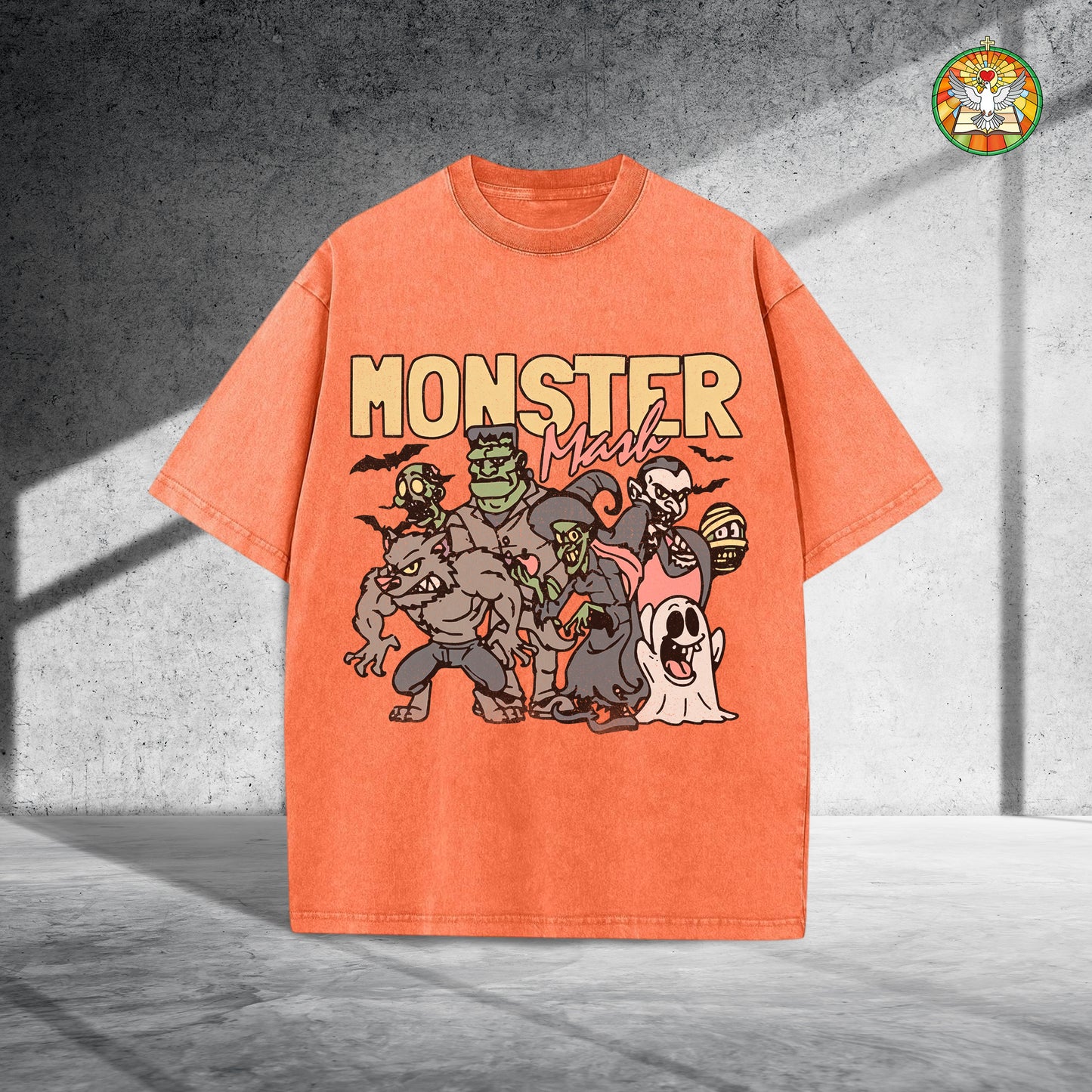 Monster Mash Vintage Washed 100% Cotton Halloween T-Shirt Classic Horror Characters Retro Tee