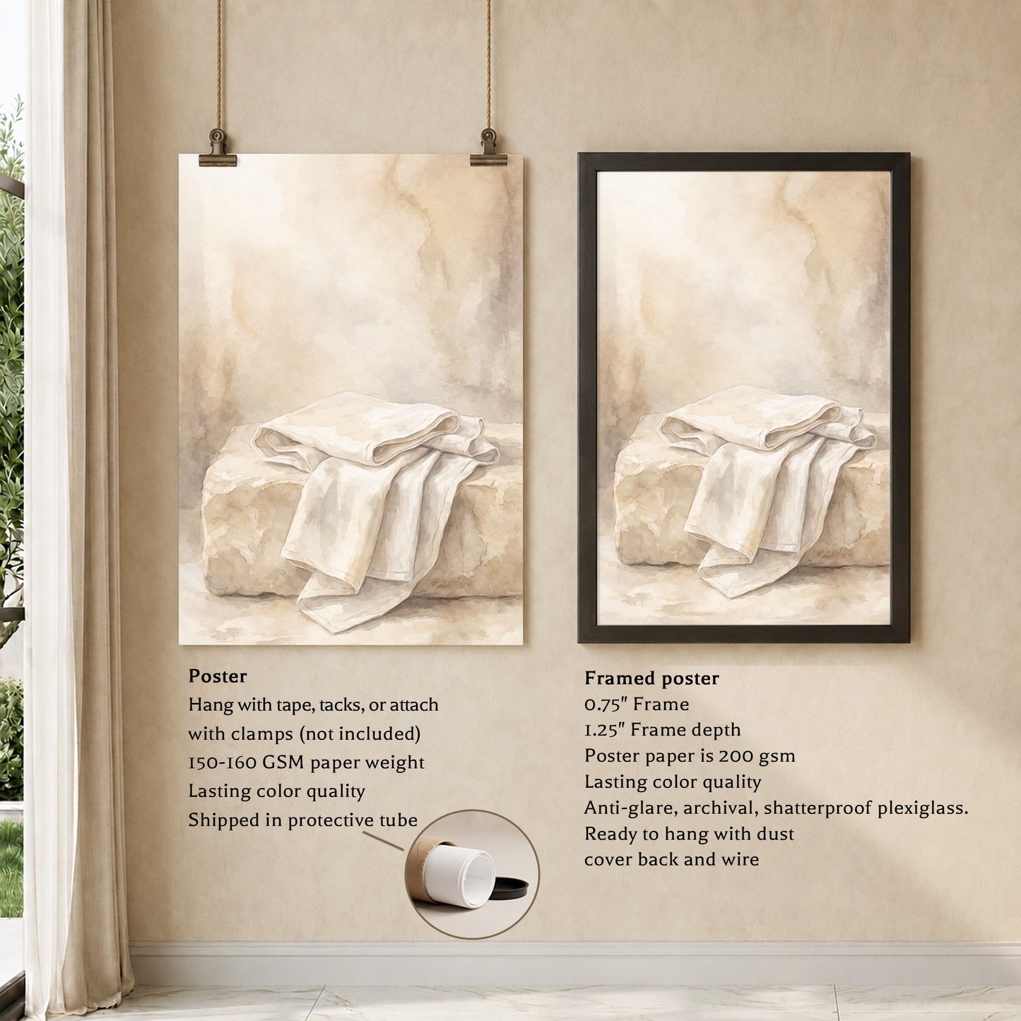 Empty Tomb Linen Cloth Christian Wall Art Poster/Canvas