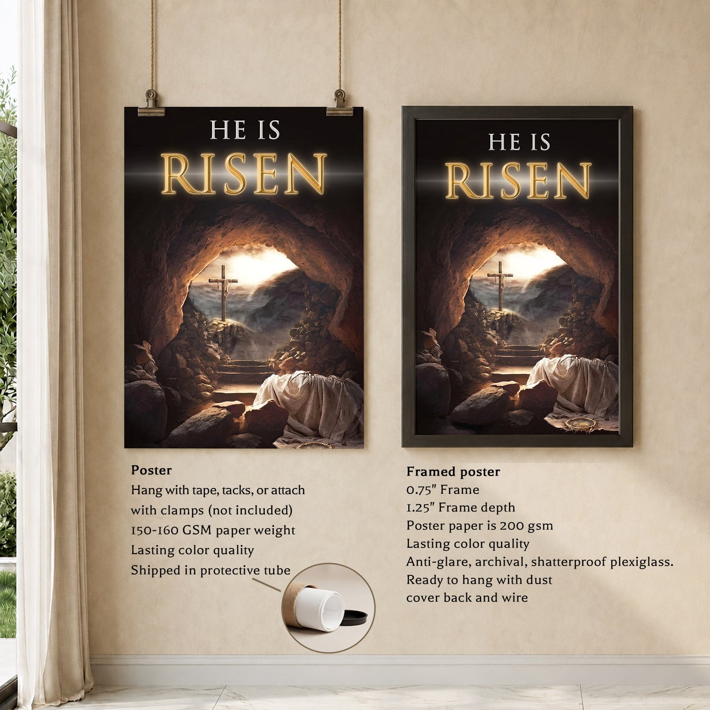 He Is Risen Empty Tomb Christian Wall Art – Victory of Resurrection Wall Art Poster/Canvas