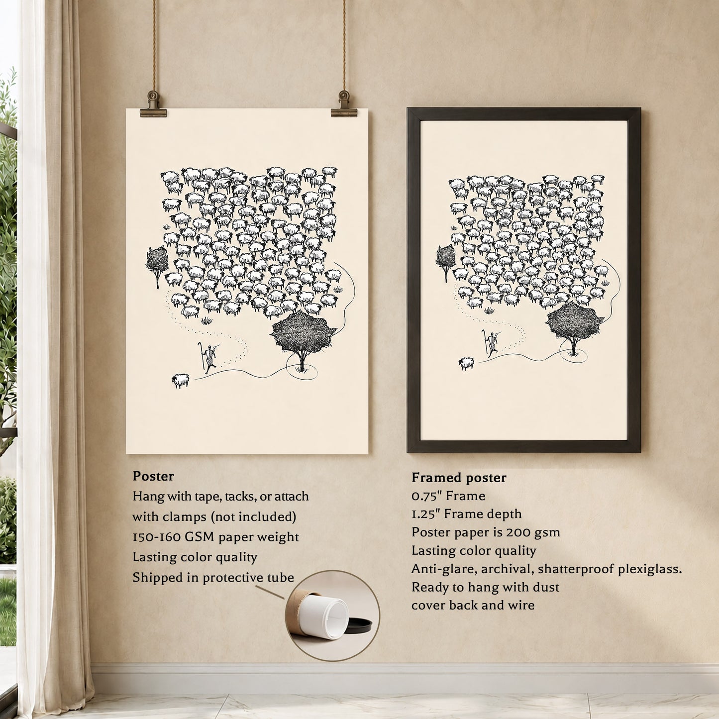 Lost Sheep Shepherd Poster/Canvas – Christian Minimalist Wall Art