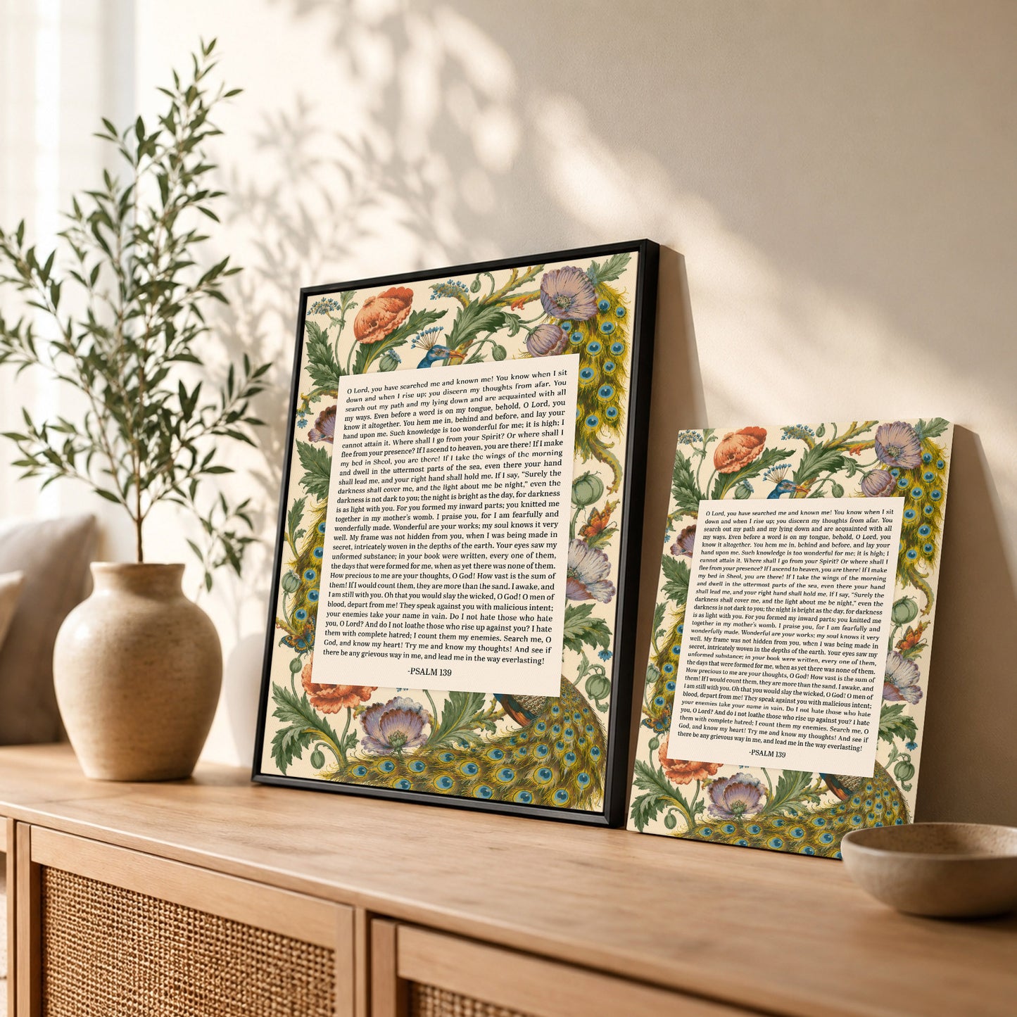 Psalm 139 Scripture Floral Peacock Christian Wall Art Poster/Canvas