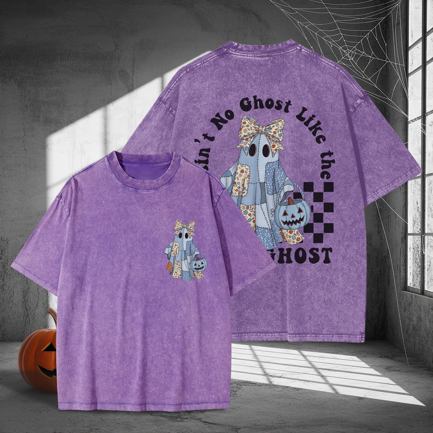 Ain't No Ghost Like The Ghost Washed 100% Cotton Two Sides Halloween T-Shirt Cute Spooky Tee