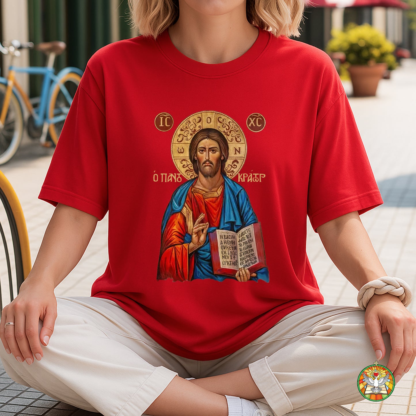 Orthodox Jesus Christ Cyrillic Icon T-Shirt - Russian Slavonic Traditional Sacred Art