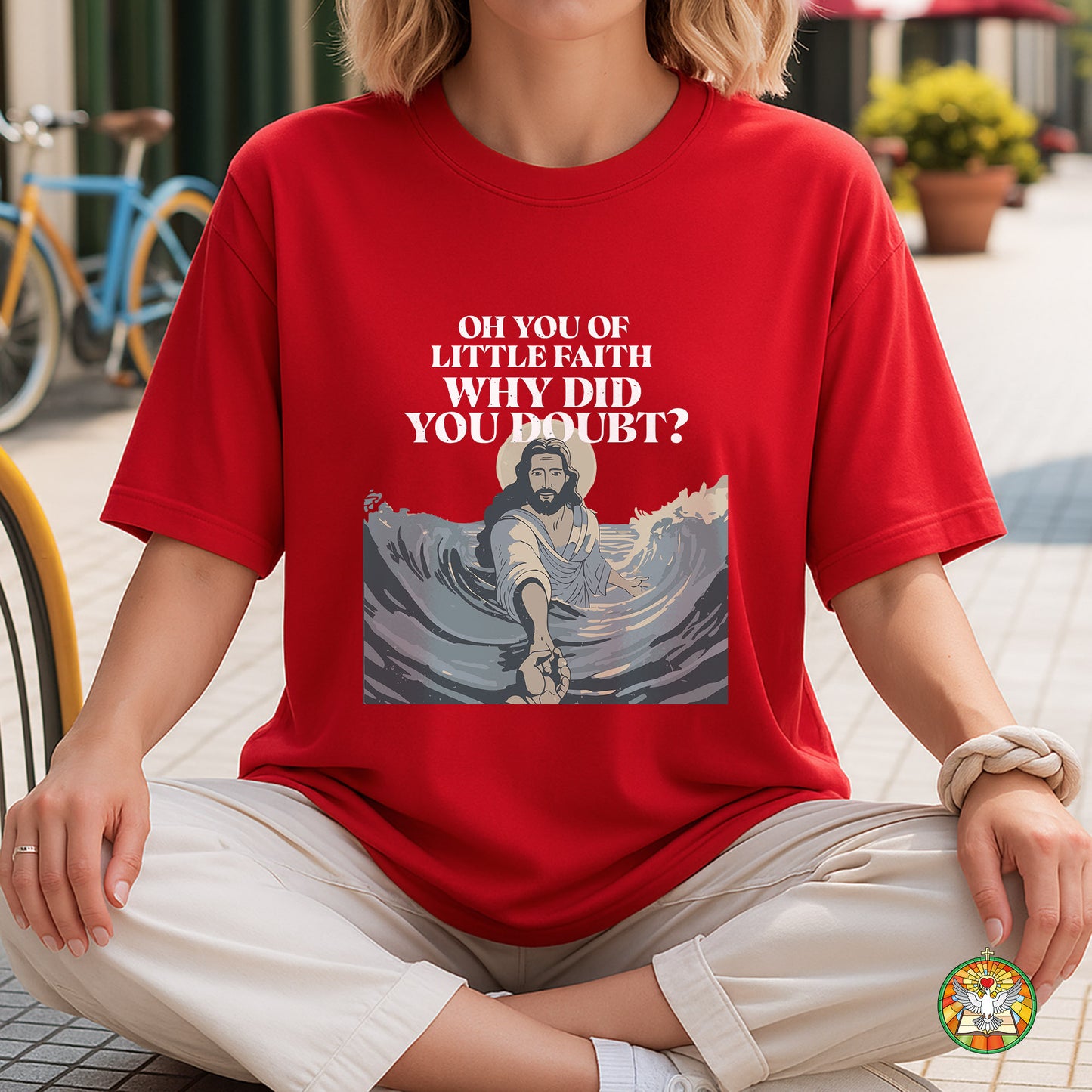 Oh You Of Little Faith Why Did You Doubt? T-Shirt - Jesus Walking on Water Biblical Story