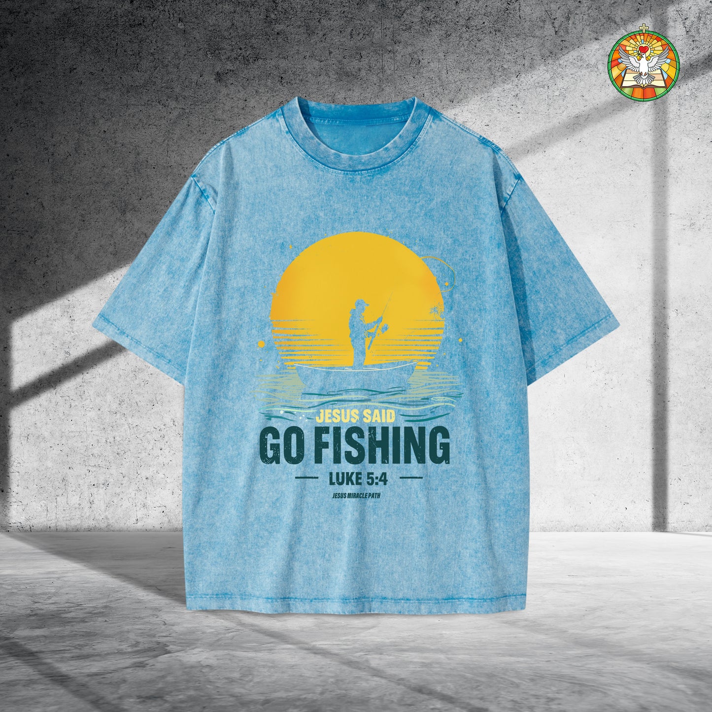 Jesus Said Go Fishing Luke 5:4 Christian Washed 100% Cotton T-Shirt Biblical Fishing Faith Tee