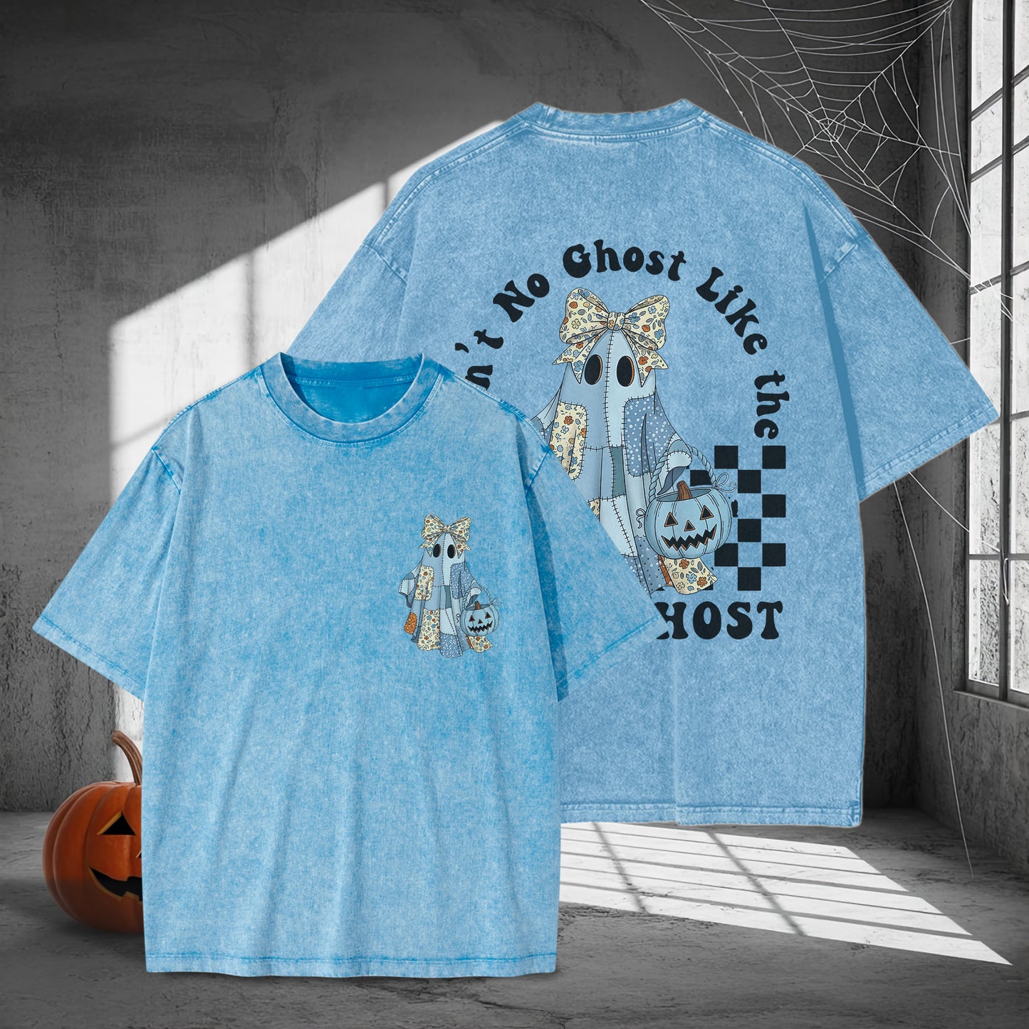 Ain't No Ghost Like The Ghost Washed 100% Cotton Two Sides Halloween T-Shirt Cute Spooky Tee