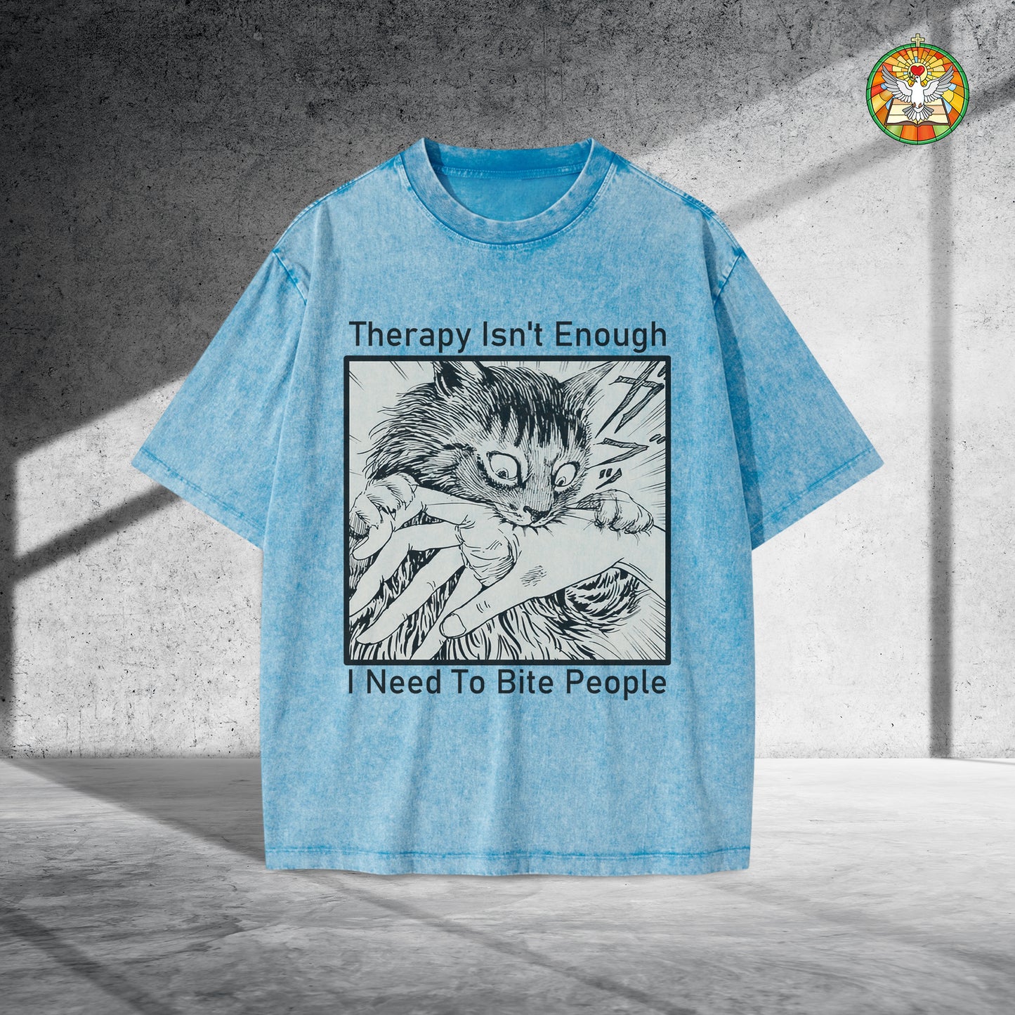 Therapy Isn't Enough I Need To Bite People Unisex Vintage Washed T-Shirt - Dark Humor Mental Health Declaration