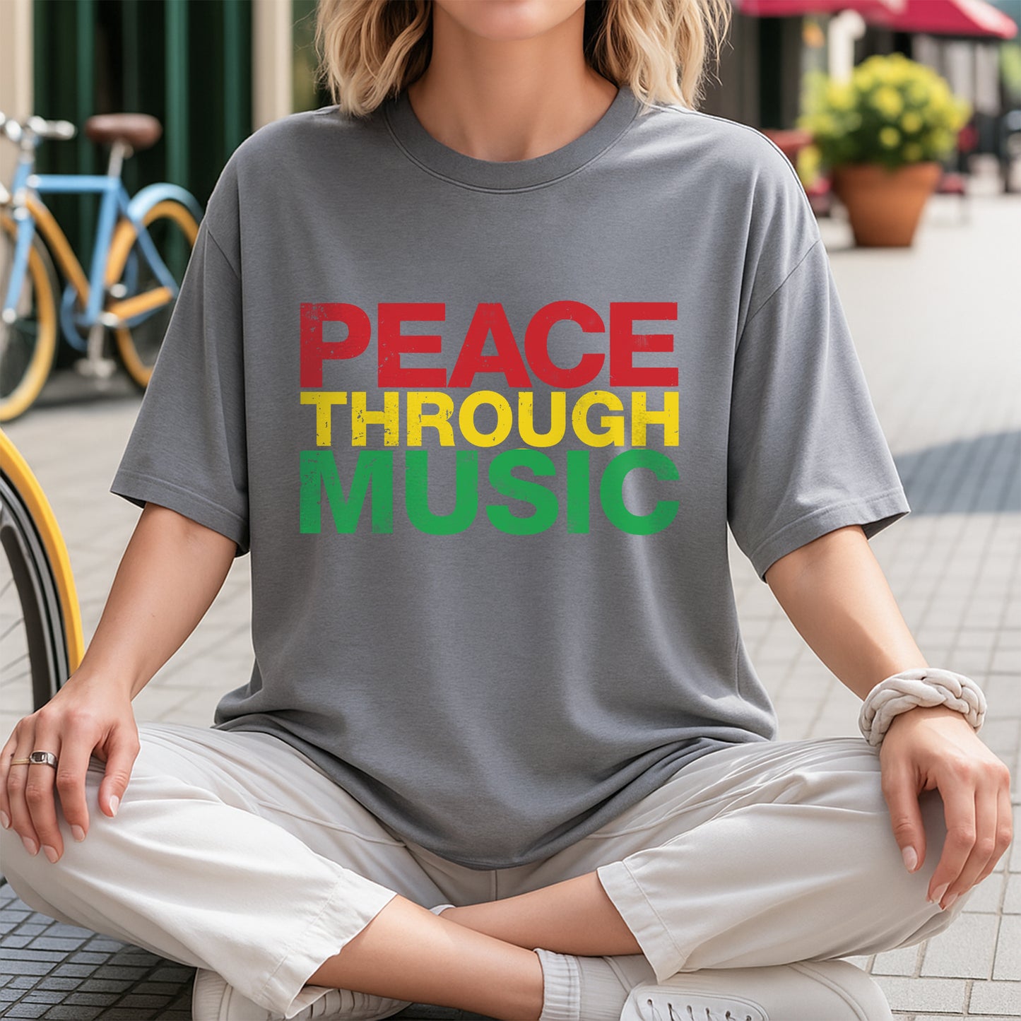 Peace Through Music T-Shirt - Rastafarian Colors Unity Declaration