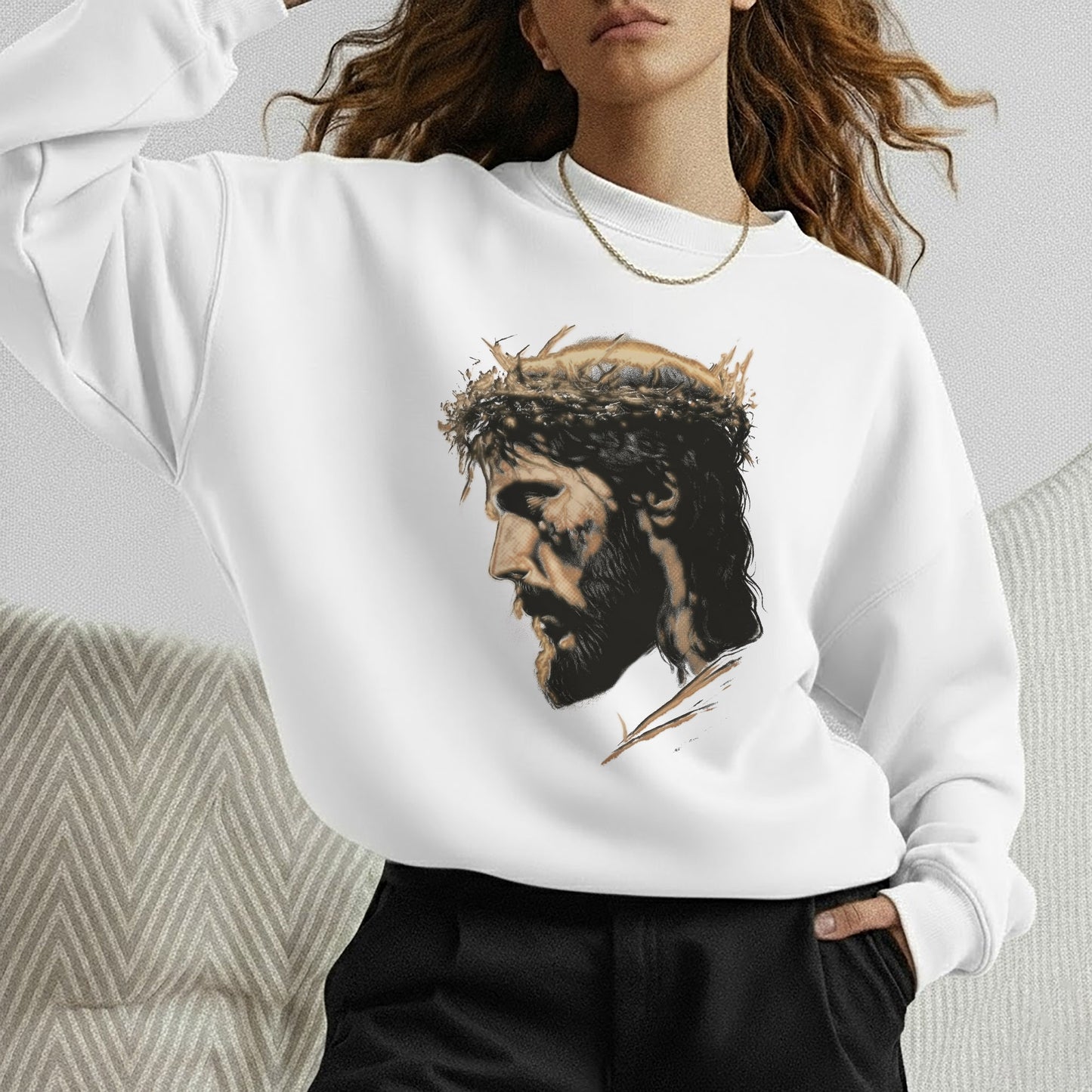 Jesus Crown Of Thorns Portrait – Faith Message – Unisex Tshirt / Hoodie / Sweatshirt
