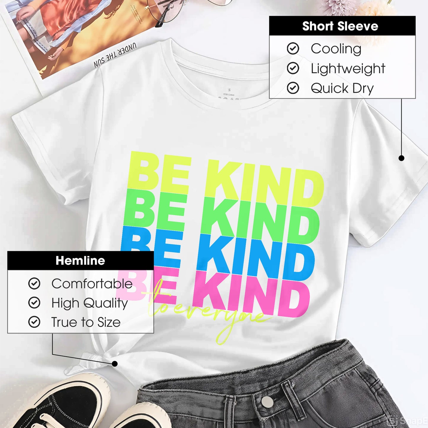 Be Kind To Everyone Rainbow Positivity T-Shirt Kindness Matters Inspirational Message Tee