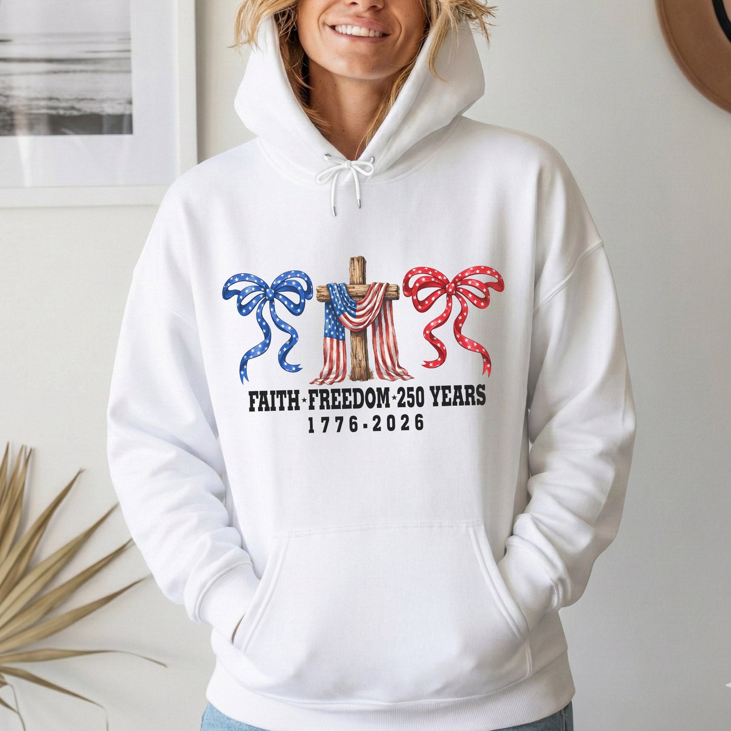 America 250 Faith & Freedom Cross Graphic – Faith & Freedom – Unisex Tshirt Gildan / Tshirt Comfort / V-neck/ Hoodie / Sweatshirt