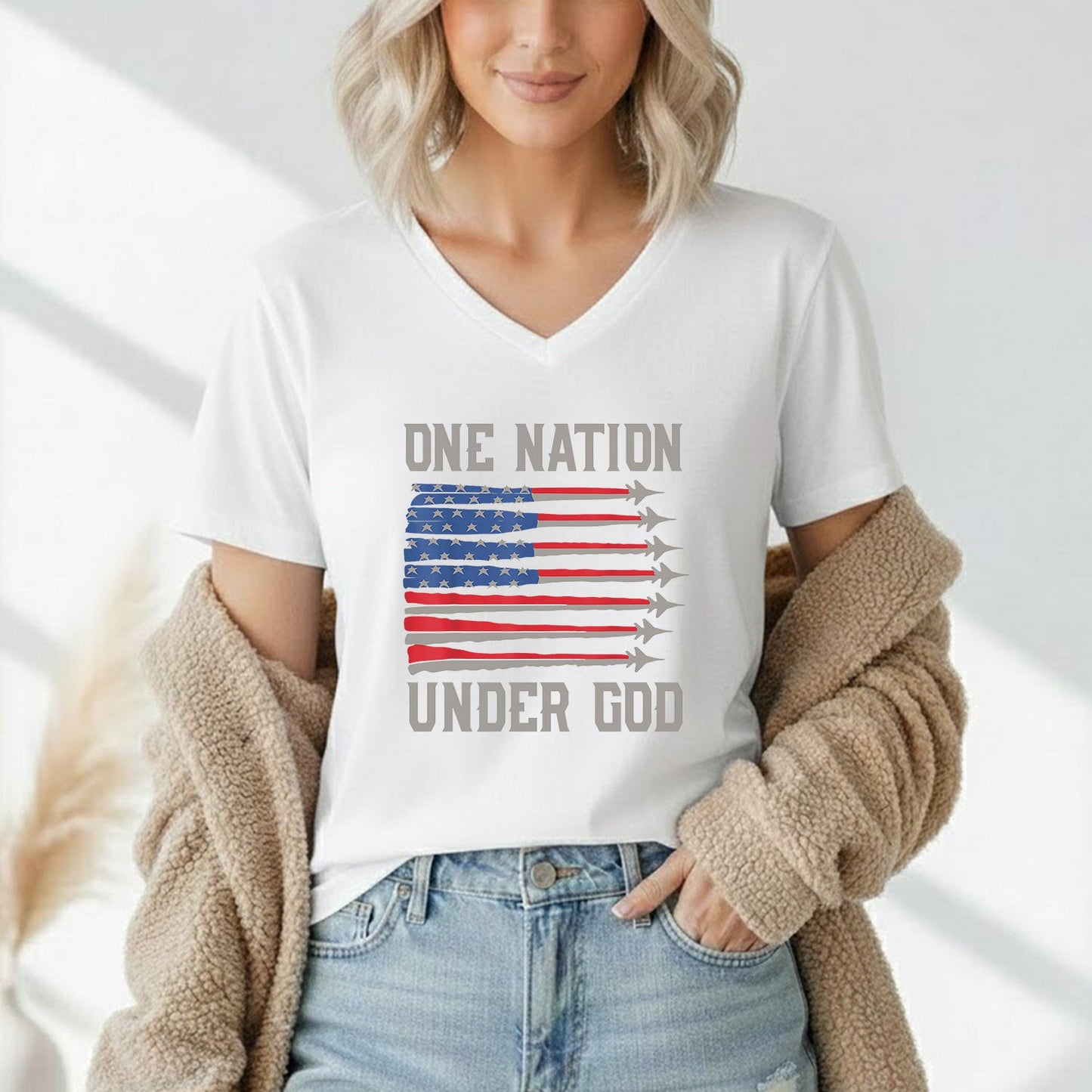 USA Jet Flag Under God – Faith & Freedom – Unisex Tshirt Gildan / Tshirt Comfort / V-neck/ Hoodie / Sweatshirt