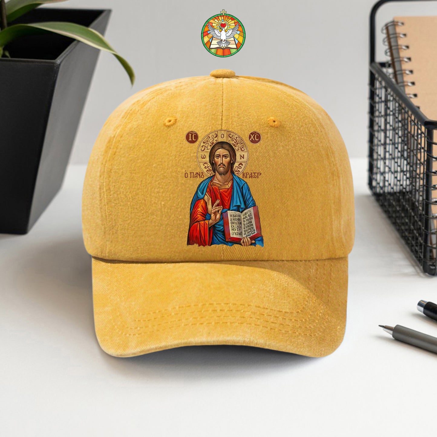 Orthodox Jesus Christ Cyrillic Icon Washed Cap - Russian Slavonic Traditional Sacred Art