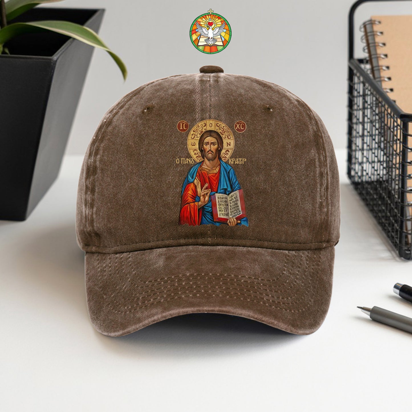 Orthodox Jesus Christ Cyrillic Icon Washed Cap - Russian Slavonic Traditional Sacred Art