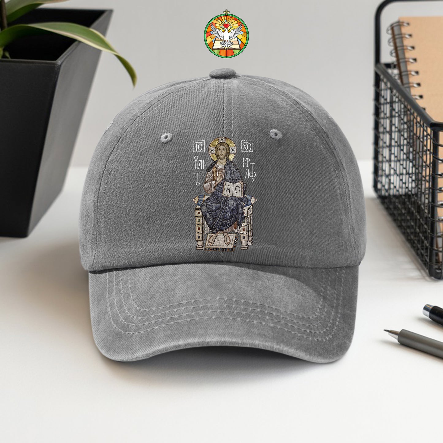 Byzantine Orthodox Jesus Christ Pantocrator Washed Cap - IC XC NIKA Traditional Icon