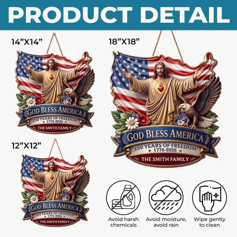 Personalized God Bless America Patriotic Decor - 1776-2026 USA Wall Sign