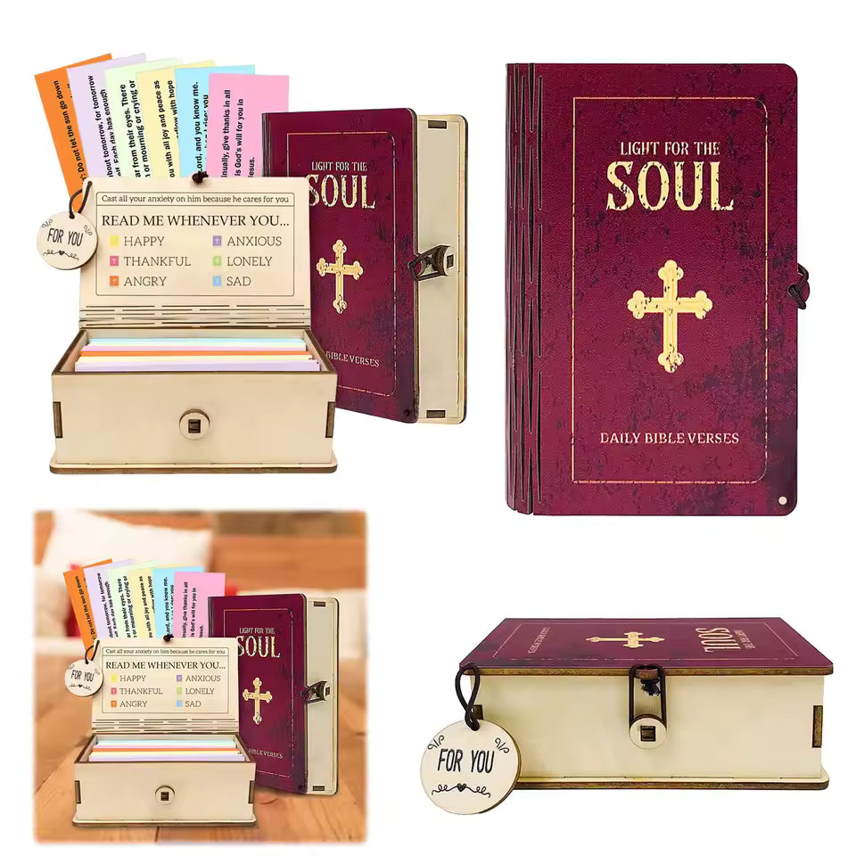 Wooden Bible Verses Box with 150 Prayer Cards Handmade Note Storage Box Portable Bible Verse Cards Box for Home Gathering Gift