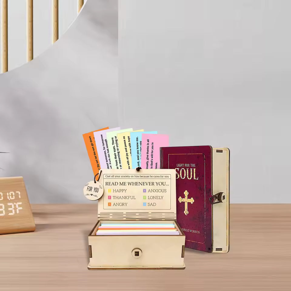 Wooden Bible Verses Box with 150 Prayer Cards Handmade Note Storage Box Portable Bible Verse Cards Box for Home Gathering Gift