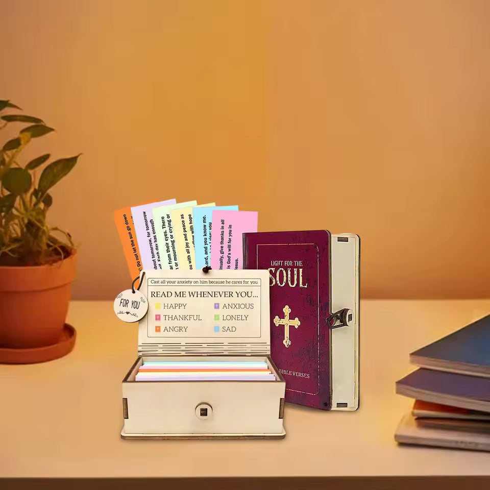 Wooden Bible Verses Box with 150 Prayer Cards Handmade Note Storage Box Portable Bible Verse Cards Box for Home Gathering Gift