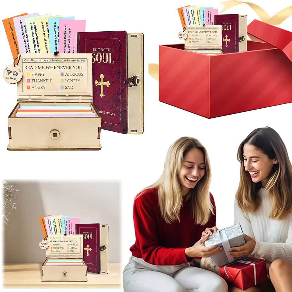 Wooden Bible Verses Box with 150 Prayer Cards Handmade Note Storage Box Portable Bible Verse Cards Box for Home Gathering Gift