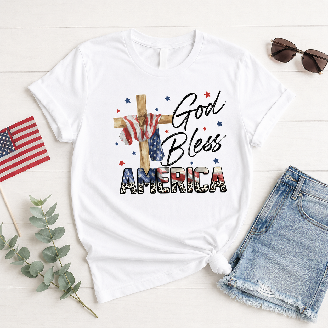 God Bless America Cross Flag – Unisex Tshirt / Hoodie / Sweatshirt