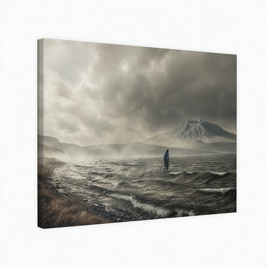 Jesus Walking on Stormy Waters Christian Wall Art Poster/Canvas