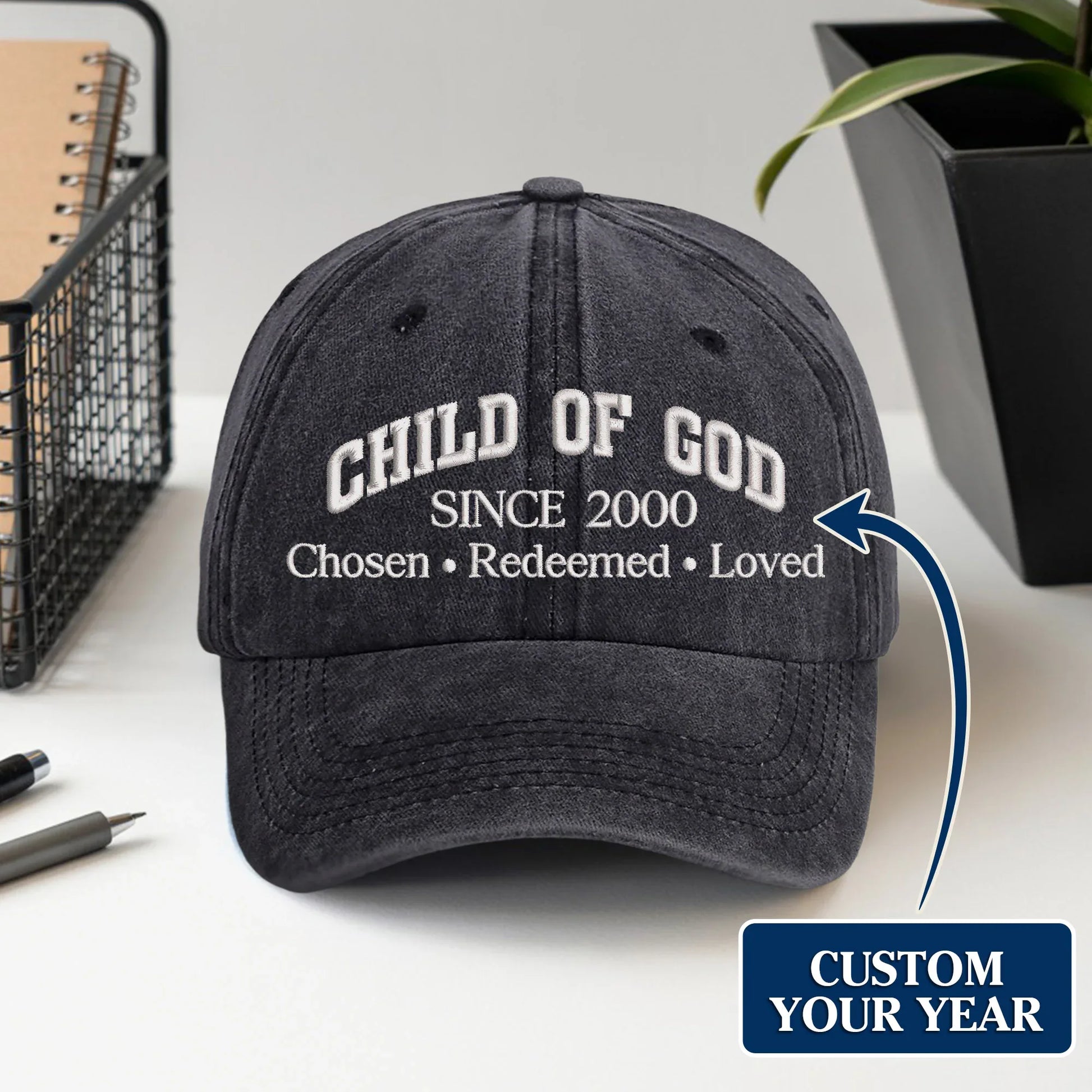 Child Of God Chosen & Redeemed Custom Year - Unisex Washed Cap - Faith Guided Life