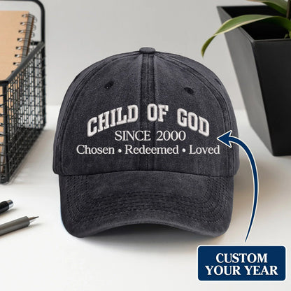 Child Of God Chosen & Redeemed Custom Year - Unisex Washed Cap - Faith Guided Life