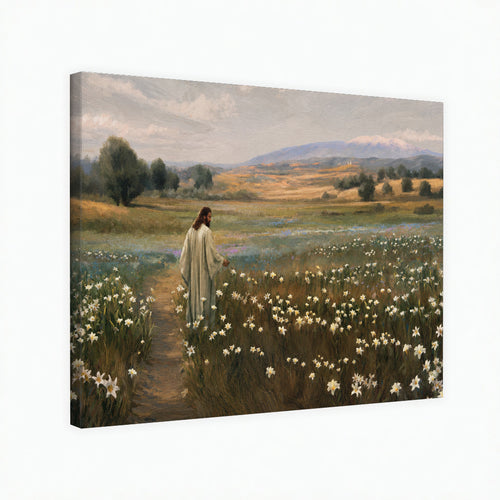 Jesus Walking Through The Lilies Christian Wall Art Poster/Canvas