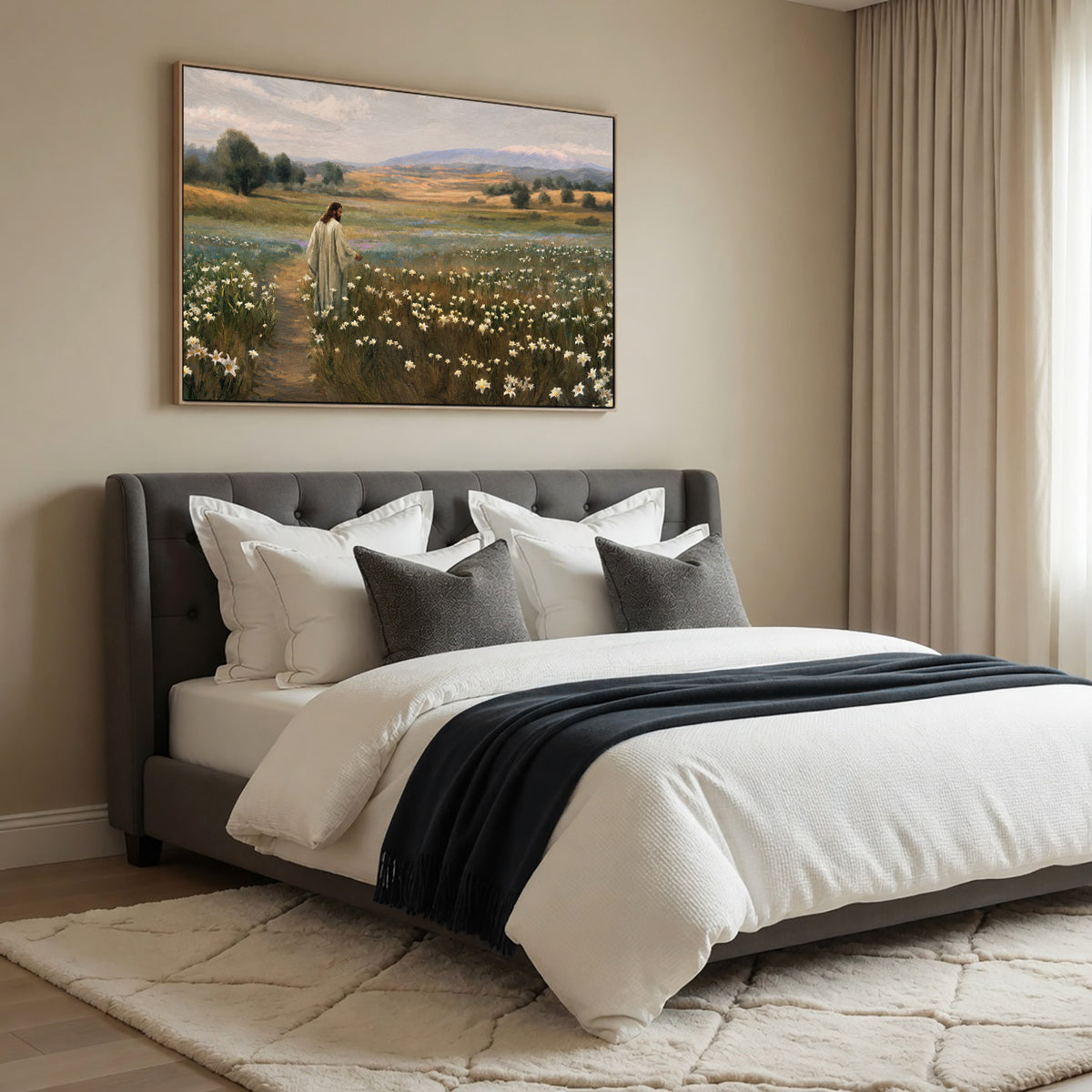 Jesus Walking Through The Lilies Christian Wall Art Poster/Canvas