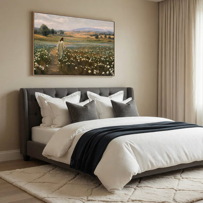 Jesus Walking Through The Lilies Christian Wall Art Poster/Canvas