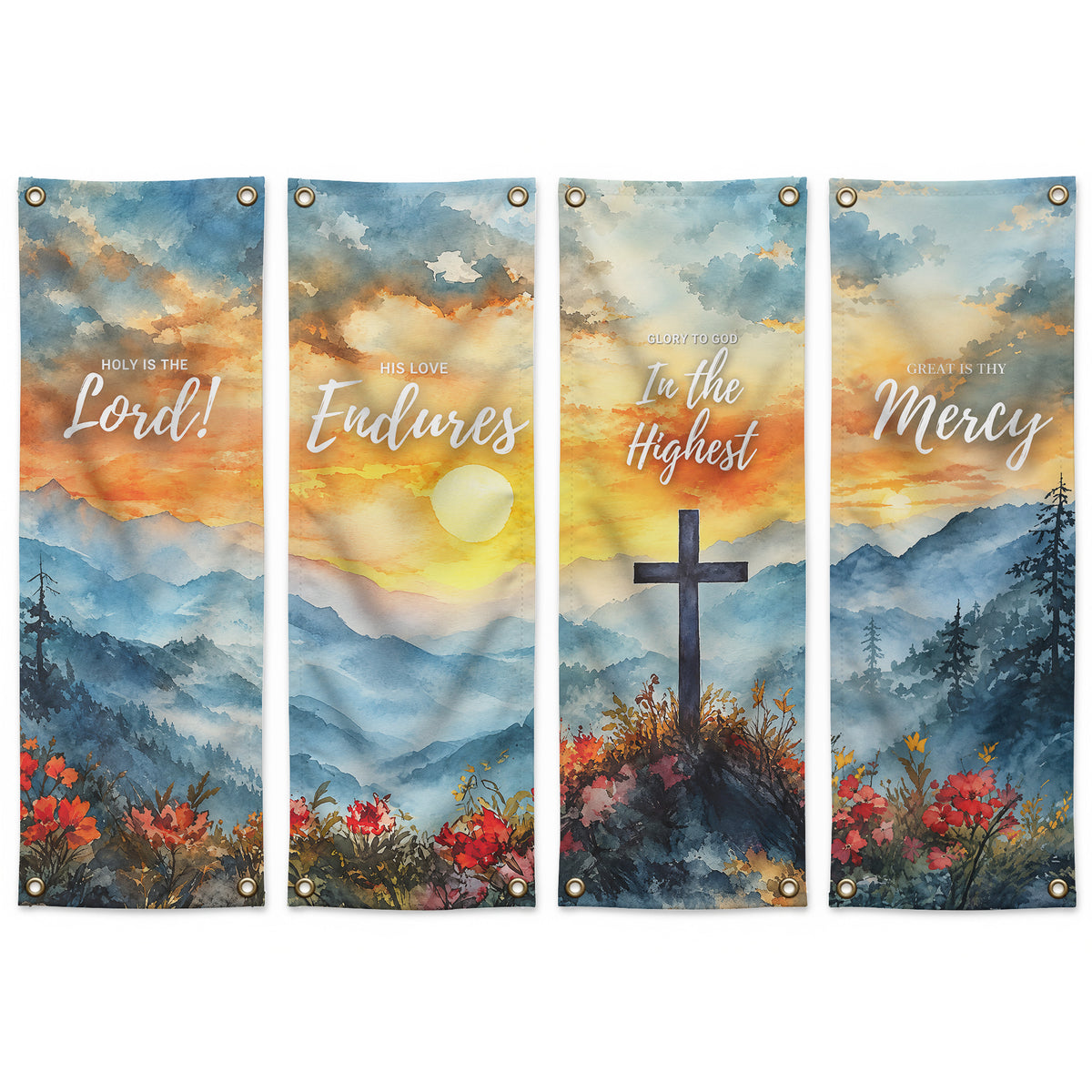 Christian Faith & Scripture Watercolor Banner Set – Inspirational Religious Decor