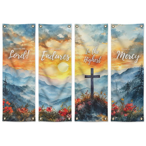 Christian Faith & Scripture Watercolor Banner Set – Inspirational Religious Decor