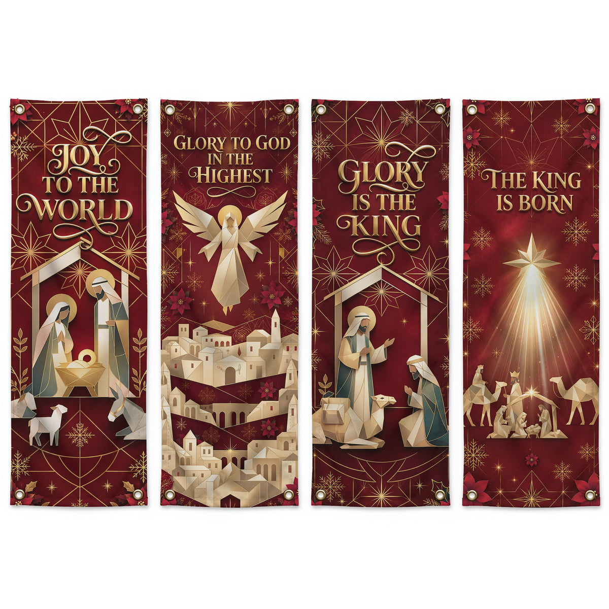 Glory to God Nativity Christmas Banner Set – Christian Holiday Hanging Decor
