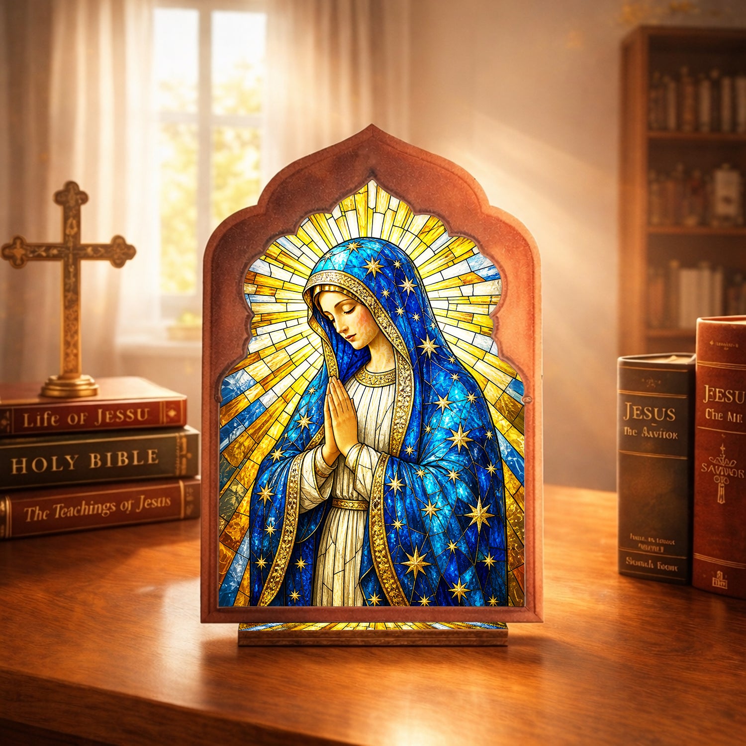 Our Lady of Grace Stained Glass Decor - Perfect for Prayer Corner, Gift, or Home Decor