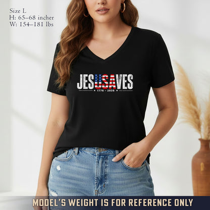 Jesus Saves America 250 Years Patriotic V-neck T-shirt
