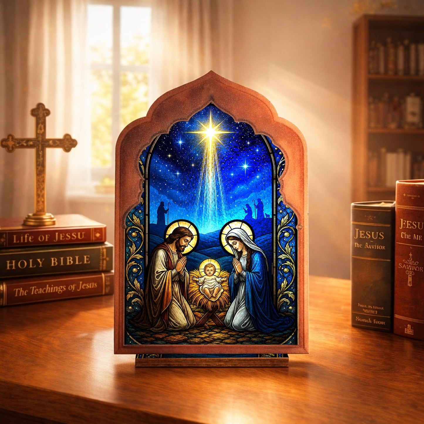 Jesus’ Birth Stained Glass Suncatcher - Perfect for Prayer Corner, Gift, or Home Decor